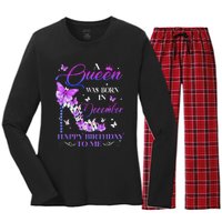 A Queen Was Born In December Happy Birthday To Me High Heel Women's Long Sleeve Flannel Pajama Set 