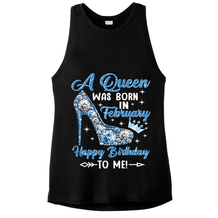 A Queen Was Born In February Happy Birthday To Me High Heel Gift Ladies PosiCharge Tri-Blend Wicking Tank