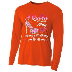 A Queen Was Born In May Cute Funny Happy Birthday Funny Gift Cooling Performance Long Sleeve Crew