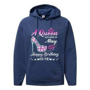 A Queen Was Born In May Cute Funny Happy Birthday Funny Gift Performance Fleece Hoodie