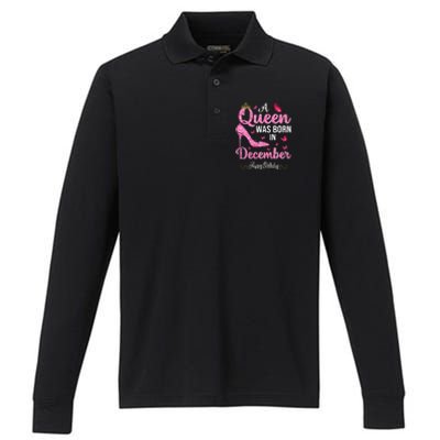 A Queen Was Born In December Happy Birthday Wo Performance Long Sleeve Polo