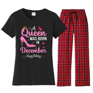 A Queen Was Born In December Happy Birthday Wo Women's Flannel Pajama Set