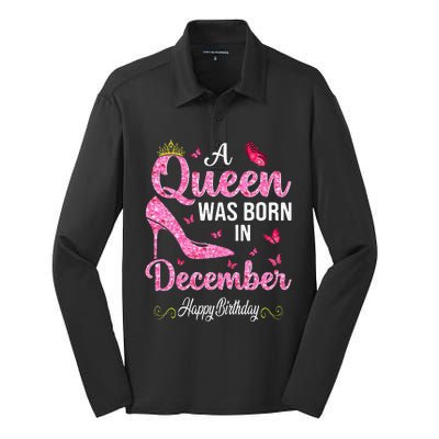 A Queen Was Born In December Happy Birthday Wo Silk Touch Performance Long Sleeve Polo