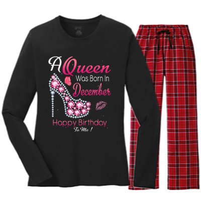 A Queen Was Born In December High Heel Birthday Gift Women's Long Sleeve Flannel Pajama Set 