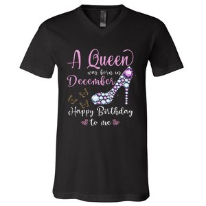 A Queen Was Born in December Wo Birthday V-Neck T-Shirt