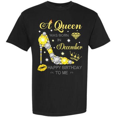 A Queen Was Born In December-Glitter Diamond--Shoes-Birthday Garment-Dyed Heavyweight T-Shirt