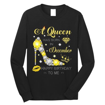 A Queen Was Born In December-Glitter Diamond--Shoes-Birthday Long Sleeve Shirt