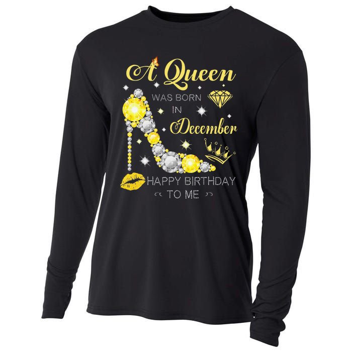 A Queen Was Born In December-Glitter Diamond--Shoes-Birthday Cooling Performance Long Sleeve Crew