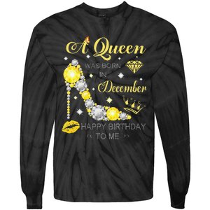 A Queen Was Born In December-Glitter Diamond--Shoes-Birthday Tie-Dye Long Sleeve Shirt