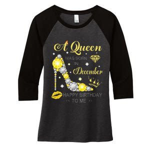 A Queen Was Born In December-Glitter Diamond--Shoes-Birthday Women's Tri-Blend 3/4-Sleeve Raglan Shirt