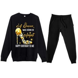 A Queen Was Born In August Happy Birthday To Me Diamond Gift Premium Crewneck Sweatsuit Set