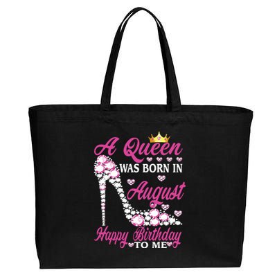 A Queen Was Born In August Happy Birthday To Me High Heel Cotton Canvas Jumbo Tote