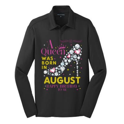 A Queen Was Born In August Happy Birthday To Me Silk Touch Performance Long Sleeve Polo