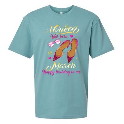 A Queen Was Born In March Happy Birthday Women Gift Sueded Cloud Jersey T-Shirt