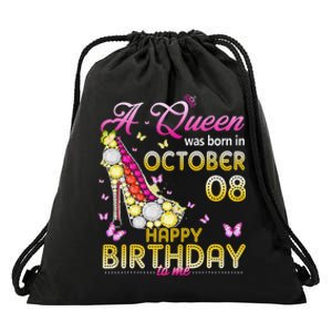 A Queen Was Born In October 8th Happy Birthday To Me 8 Cute Drawstring Bag