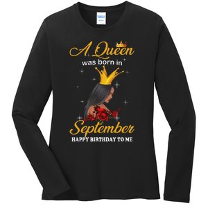 A Queen was Born In September Happy Birthday To Me Ladies Long Sleeve Shirt