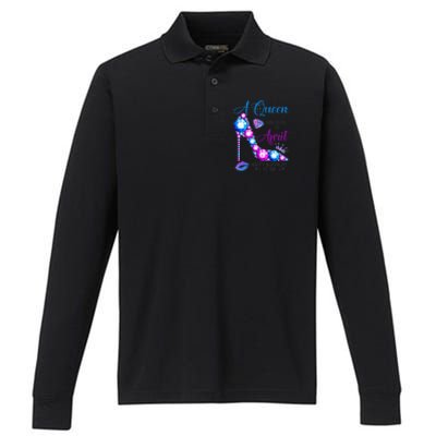 A Queen Was Born In April Happy Birthday To Me High Heel Performance Long Sleeve Polo