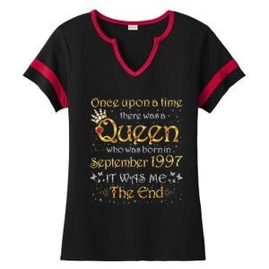 A Queen Was Born In September 1997 Funny Gift Ladies Halftime Notch Neck Tee