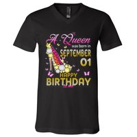 A Queen Was Born In September 1st Happy Birthday To Me 1 V-Neck T-Shirt