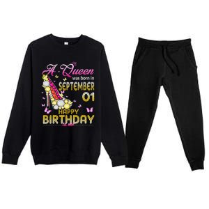 A Queen Was Born In September 1st Happy Birthday To Me 1 Premium Crewneck Sweatsuit Set