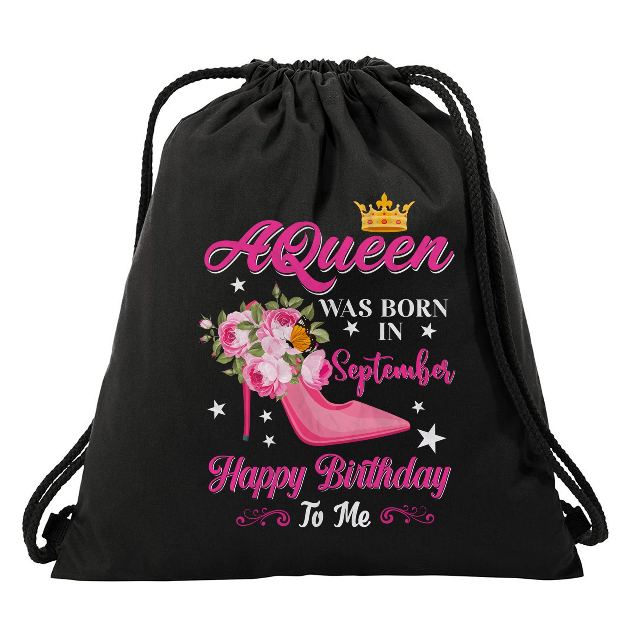 A Queen Was Born In September Flower Design Birthday Meaningful Gift Drawstring Bag