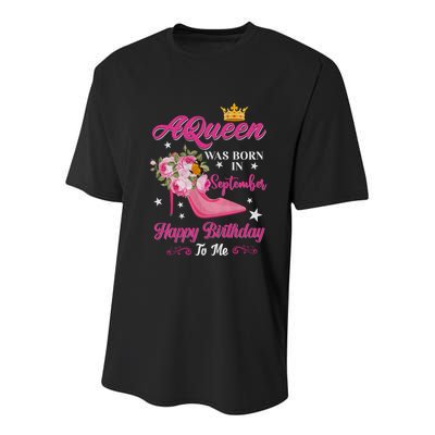 A Queen Was Born In September Flower Design Birthday Meaningful Gift Youth Performance Sprint T-Shirt