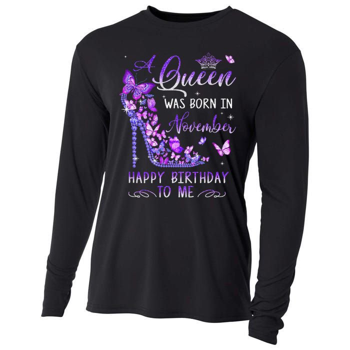 A Queen Was Born In November Cute Birthday Cooling Performance Long Sleeve Crew