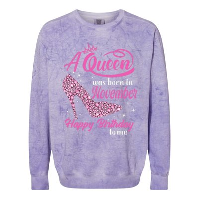 A Queen Was Born In November Gift Funny November Birthday Colorblast Crewneck Sweatshirt