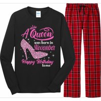 A Queen Was Born In November Gift Funny November Birthday Long Sleeve Pajama Set