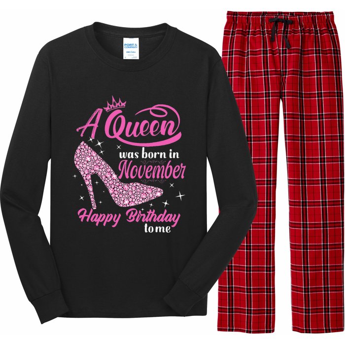 A Queen Was Born In November Gift Funny November Birthday Long Sleeve Pajama Set