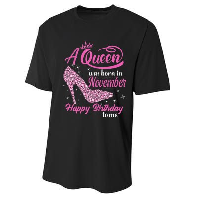 A Queen Was Born In November Gift Funny November Birthday Performance Sprint T-Shirt