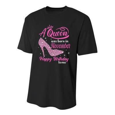 A Queen Was Born In November Gift Funny November Birthday Youth Performance Sprint T-Shirt