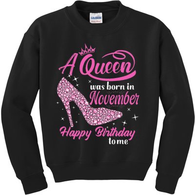 A Queen Was Born In November Gift Funny November Birthday Kids Sweatshirt