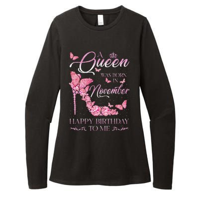 A Queen Was Born In November Happy Birthday To Me High Heel Womens CVC Long Sleeve Shirt