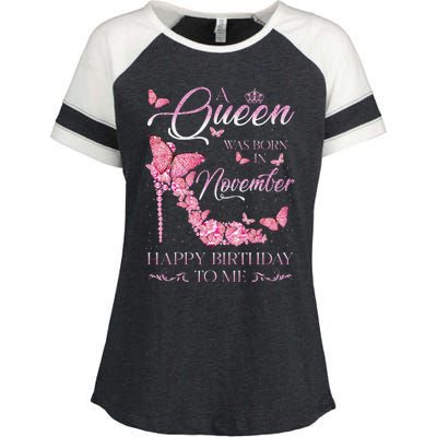 A Queen Was Born In November Happy Birthday To Me High Heel Enza Ladies Jersey Colorblock Tee