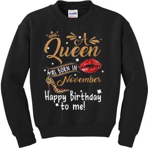 A Queen Was Born In November Happy Birthday To Me Leopard Kids Sweatshirt