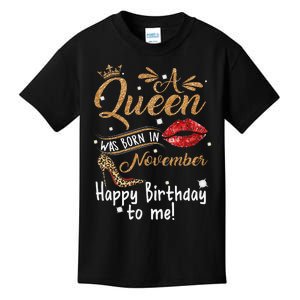 A Queen Was Born In November Happy Birthday To Me Leopard Kids T-Shirt