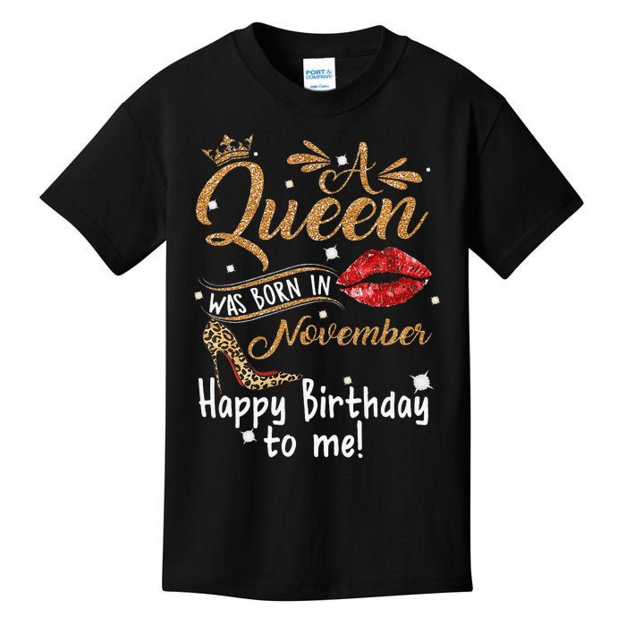 A Queen Was Born In November Happy Birthday To Me Leopard Kids T-Shirt