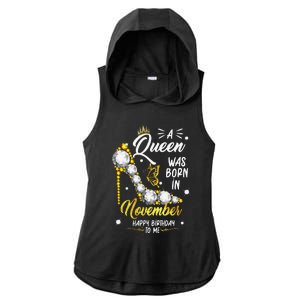 A Queen Was Born In November Happy Birthday To Me Ladies PosiCharge Tri-Blend Wicking Draft Hoodie Tank