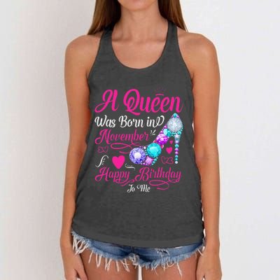 A Queen Was Born In November Happy Birthday To Me Women's Knotted Racerback Tank