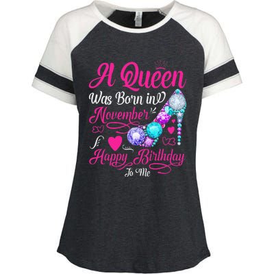 A Queen Was Born In November Happy Birthday To Me Enza Ladies Jersey Colorblock Tee