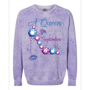 A Queen Was Born In September Happy Birthday To Me High Heel Colorblast Crewneck Sweatshirt