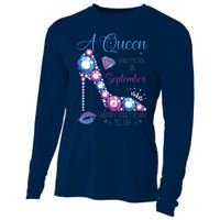 A Queen Was Born In September Happy Birthday To Me High Heel Cooling Performance Long Sleeve Crew