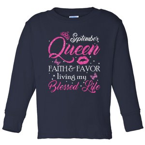 A Queen Was Born In September Shirts September Queen Girl Toddler Long Sleeve Shirt