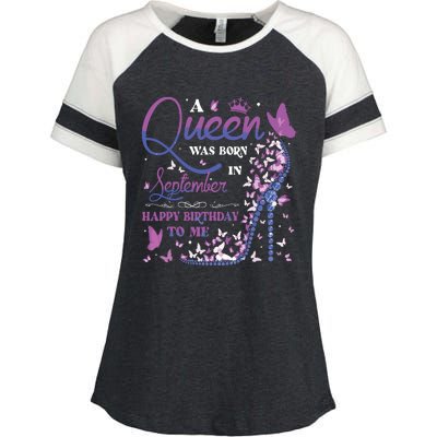 A Queen Was Born In September Happy Birthday To Me Enza Ladies Jersey Colorblock Tee