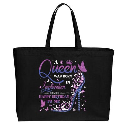 A Queen Was Born In September Happy Birthday To Me Cotton Canvas Jumbo Tote