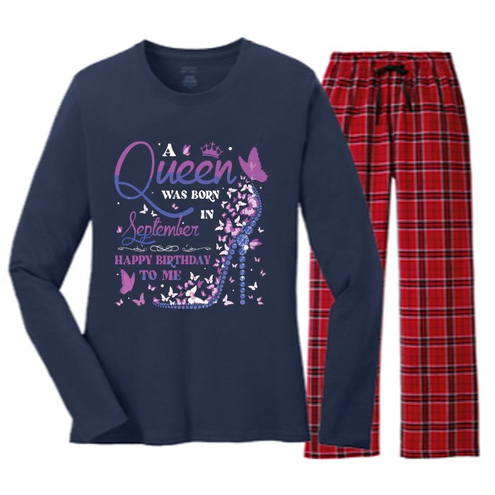 A Queen Was Born In September Happy Birthday To Me Women's Long Sleeve Flannel Pajama Set 