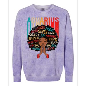 Aquarius Queen Zodiac Birthday Afro Woman Black Colorblast Crewneck Sweatshirt