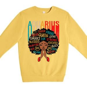 Aquarius Queen Zodiac Birthday Afro Woman Black Premium Crewneck Sweatshirt