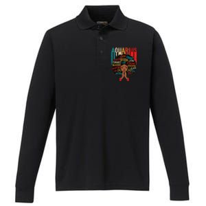 Aquarius Queen Zodiac Birthday Afro Woman Black Performance Long Sleeve Polo